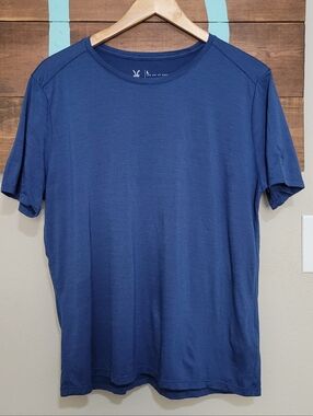 Ibex Blue Goat Merino Wool Blend Minimalist Crewneck Short-Sleeve Tee Large